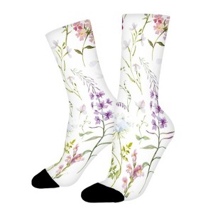 Watercolor Floral Wildflowers Women Printed Crew Socks Funny Funky Socks Soft Polyester Novelty Gifts for Artists Men - 1 of 1