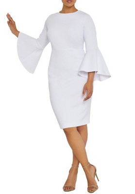 ELOQUII Women's Plus Size Flare Sleeve Scuba Dress - 14, White