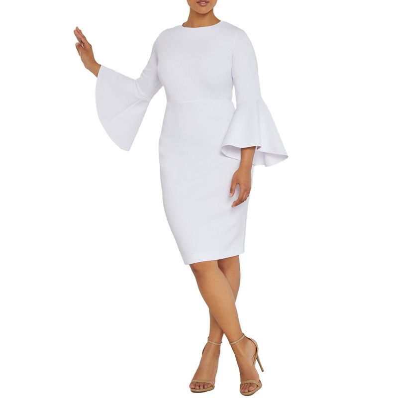 ELOQUII Women's Plus Size Flare Sleeve Scuba Dress, 1 of 2