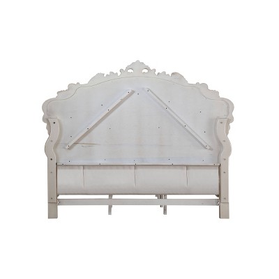 King Cream Upholstered Wood Panel Bed with Tufted Headboard