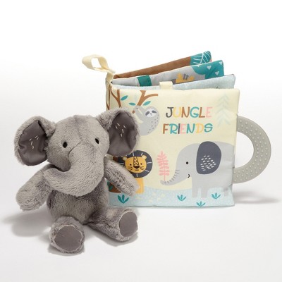 Lambs & Ivy Jungle Friends Developmental Soft Book & Elephant Plush Toy  Gift Set