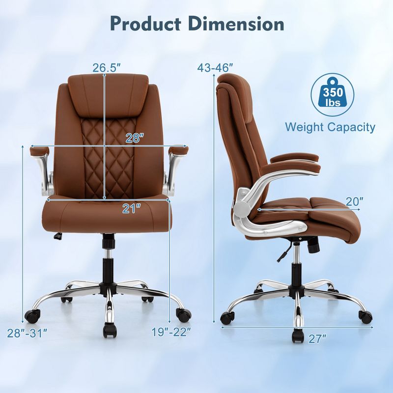 Costway PU Leather Office Chair Height Adjustable Executive Chair with Adjustable Headrest Brown/Black, 3 of 10