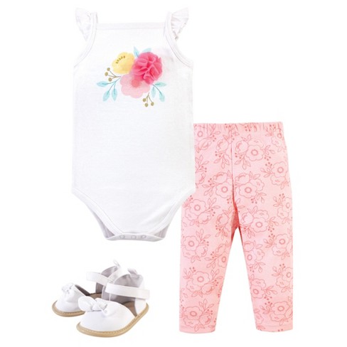 Little Treasure Baby Girl Cotton Bodysuit, Pant And Shoe 3pc Set ...