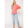 Slickblue Women's Frill Sleeve Round Neck Top, Coral Color, Scoop Hem, Casual & Workwear Essential, S - 2 of 4