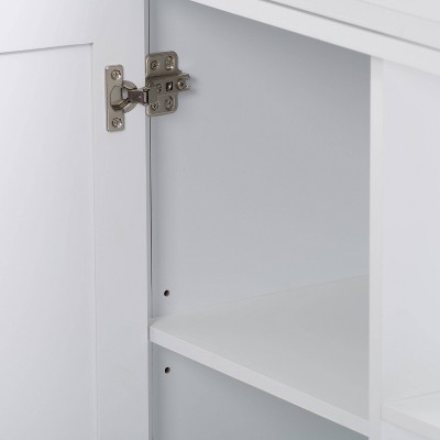 White Pinewood Kitchen Cart with Storage and Wheels