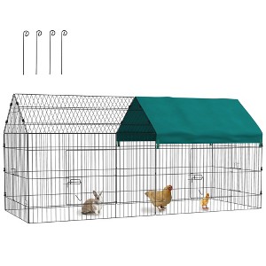 PawHut Small Animal Playpen, Pet Playpen Yard Fence for Rabbits, Chicken, Chinchillas with Roof for Indoor Outdoor - 1 of 4