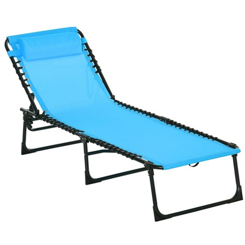 Blue Outsunny Portable Adjustable Reclining Seat Folding Garden Chaise Lounge Outdoor Camping Beach Lounging Bed with Reading Hole 