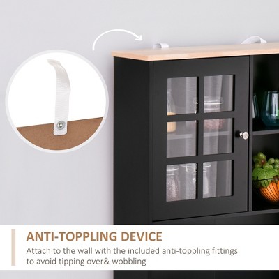 Sleek Modern Black Kitchen Buffet with Glass Door Hutch