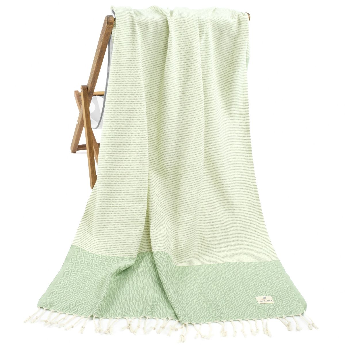 American Soft Linen 4 Piece Turkish Peshtemal Beach Towel Set, Light Weight Peshtemal Beach Pool Towels - thumbnail 2