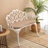 Cast Aluminum Outdoor Garden Bench,Patio Bench with Tulip Backrest,Decorative Outdoor Bench with Cushion,Metal Bench for Porch Lawn Yard-The Pop Home - 3 of 4