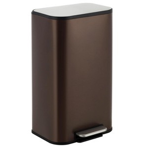 3.2 Gallon Bathroom Trash Can, Rectangular Stainless Steel Step Bin with Soft-Close Lid, Foot Pedal & Removable Inner Bucket, Matte Brown - 1 of 4