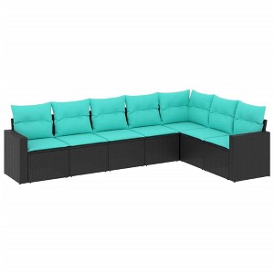 vidaXL 7 Piece Patio Sofa Set with Cushions Black and Blue Poly Rattan - Without Table - 1 of 4