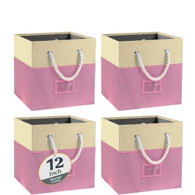 12"Foldable Storage Bins,4 Piece Set Fabric Closet Drawers Organizer with Cotton Handles for Organizing Shelf Cabinet