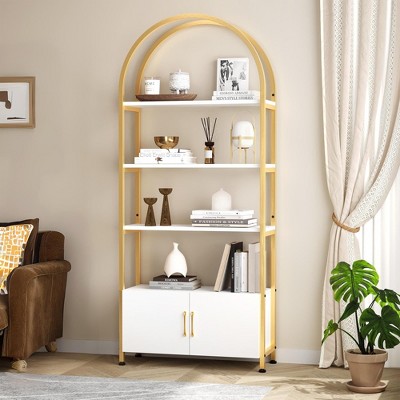 Arched Bookshelf, Bookcase with Doors Storage, 71.5 Inches Tall Industrial Book Shelf