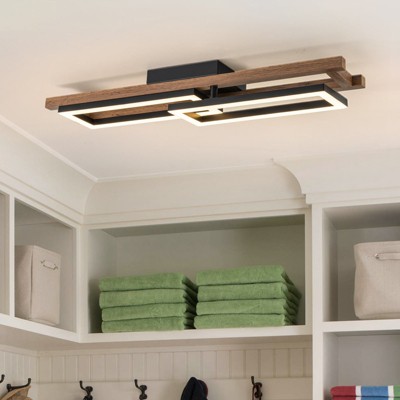 LLHZSY Integrated LED Rectangle Wood Semi Flush Mount Ceiling Light for Hallway Foyer - 27 9/16”