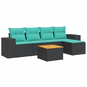 vidaXL 6 Piece Patio Sofa Set with Cushions Black and Blue Poly Rattan - 1 of 4