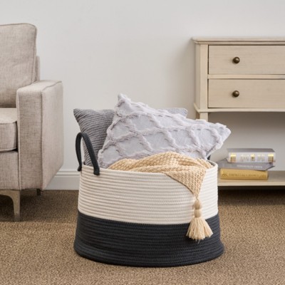 ALEXOUN 20x13IN Natural Cotton Rope Laundry Basket - Soft, Durable & Spacious Storage Hamper for Laundry, Toys, Pillows - Sturdy Handles