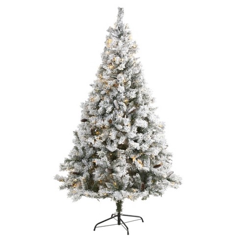 Nearly Natural 7' Flocked White River Mountain Pine Prelit Led ...