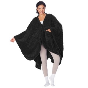 Women's Fuzzy Button-Front Sweaters Cardigan, Lightweight Fleece Blanket Wrap Shawls, Cozy Wearable Blanket, Valentine’s Day Gift for her - Catalonia - 1 of 4
