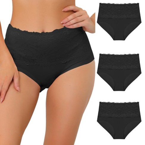 Agnes Orinda Women's Underwear Stretch Packs Lace High Rise Comfort Briefs  All Black Large