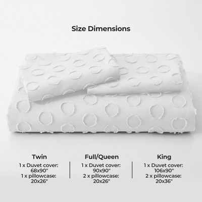 Peace Nest Tufted Clipped Jacquard Geometric Duvet Cover & Pillowcase Set, Circle White, Full/Queen, 90"x90"
