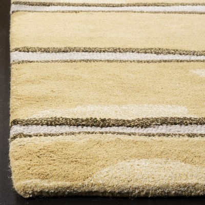 Handmade Tufted Round Stripe Wool and Viscose Rug, 60" Toffee Gold