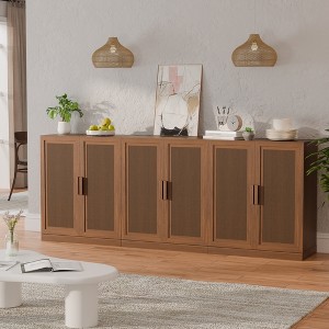 3-Set Rattan Door Sideboard Buffet Storage Cabinets with Adjustable Shelves - 93"Lx36"H - 1 of 4