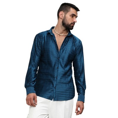 Campus Sutra Men Men's Aegean Blue Curly-Creased Shirt