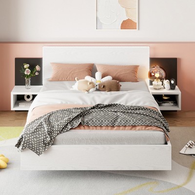 TiramisuBest Queen Upholstered Platform Bed with LED Frame, Twin XL Trundle & 2 Drawers, Pink Linen Fabric, Stylish & Functional