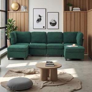 113" U-Shaped Sectional Sofa with Chaise & Storage Ottoman - 1 of 4