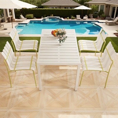 Modern Armless Outdoor Chair with Sturdy Metal Legs, All-Weather Patio Accent Seating for Porch, Garden or Balcony-The Pop Home