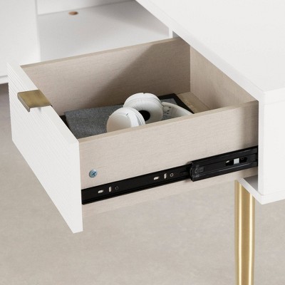 White L-Shaped Corner Desk with Hutch and Brass Legs