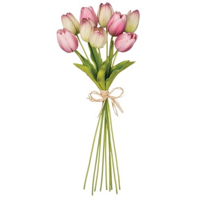 15" Purple Artificial Tulip Bouquet with Green Stems
