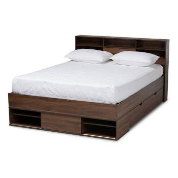 Queen 1 Drawer Tristan Wood Platform Storage Bed with Shelves Dark Brown - Baxton Studio