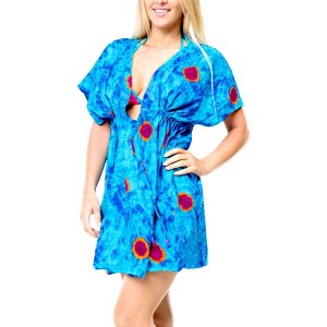 HAPPY BAY Women's Beachwear Bathing Suit Wraps Summer Loose Swimsuit Cover Ups Mini Caftan X-Large-XX-Large Blue Tie Dye Design - 1 of 3