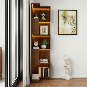 Resenkos Corner Book Shelf - 5 Tier Corner Bookcase with Baffle, Freestanding L Shaped Display Shelf Stand for Home Office, Bedroom, - 1 of 4