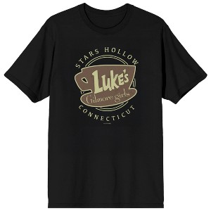 Gilmore Girls Luke's Diner Stars Hollow Connecticut on Black Short Sleeve Adult T-Shirt - 1 of 3