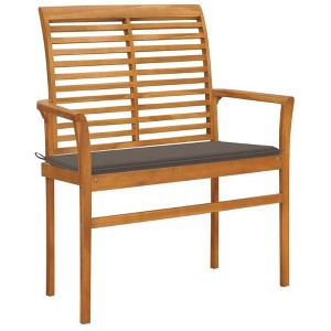 Patio Bench with Taupe Cushion 44.1" Solid Teak Wood - 1 of 4
