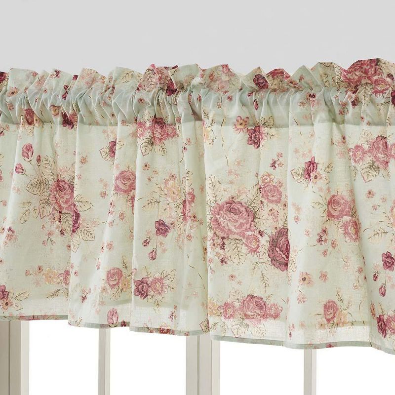 Greenland Home Antique Rose Floral Pinstripe with Dainty Scrolling Embellishments Valance 84"x19" Blue, 1 of 6