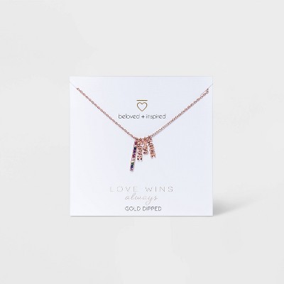 Photo 1 of Beloved + Inspired Rose Gold Rainbow with Cubic Zirconia Bar &#39;Love is Love&#34; Charm Chain Necklace