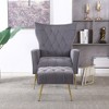 Accent Chair With Ottoman Set Of 2, Velvet Button Armchair With Backrest, Modern Upholstered Sofa Chair With Metal Legs For Living Room - 4 of 4