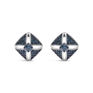 Haus of Brilliance Silver 1.0 Cttw Blue Diamond Studded Rhombus Stud Earring - 1 of 4
