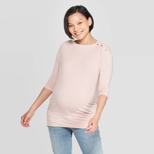Maternity Long Sleeve Snap Shoulder Nursing Sweatshirt - Isabel Maternity by Ingrid & Isabel Smoked Pink S, Women