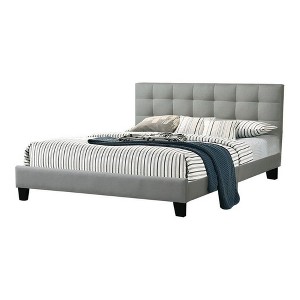 Royal Hampton Modern Platform Queen Size Bed, Square Tufted Upholstery, Light Gray - 1 of 4