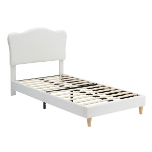 Bed Frame for Kids, Upholstered Platform Bed with Cute Boucle Velvet Headboard for Girls, No Box Spring Needed, Easy Assembly, Durable Design - 1 of 4
