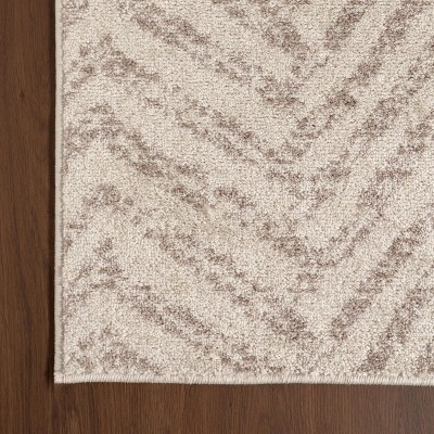 Beige Herringbone Pattern 4' x 6' Synthetic Area Rug