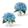Set of 2 Silk Hydrangea Flowers in Glass Vase with Faux Water, Artificial Hydrangea Flowers for Wedding Office Bathroom Counter Decor,Blue - 2 of 4