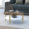 Mid-Century Brass Metal Round Coffee Table with White Lacquer Shelf - Henn&Hart - 2 of 4