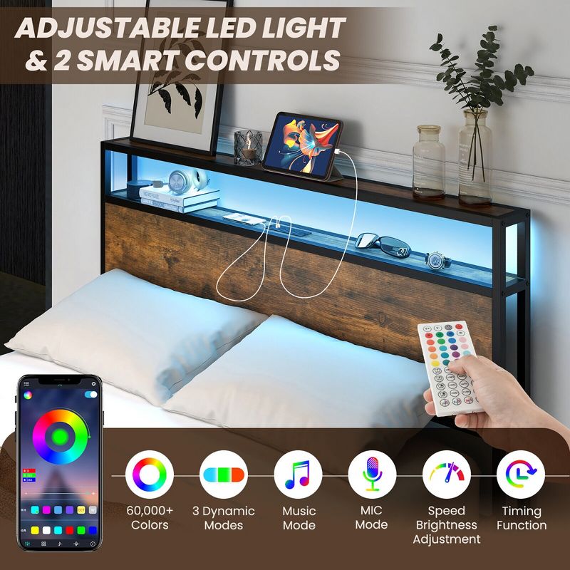 Tangkula Full/Queen Industrial Platform Bed Frame with Storage Drawers & LED Lights Headboard, 5 of 11