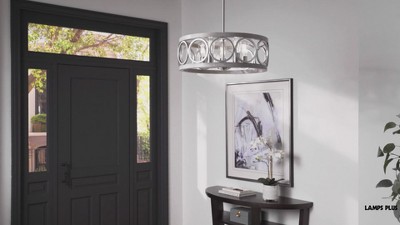 Brushed Nickel and Gray Wood Drum Pendant Chandelier